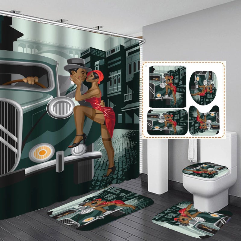 Bluejw 3D Print Black Women Art African American Bathroom Set 4 Pcs with Shower Curtain Rings, Stylish Shower Curtain Sets for Bathroom Decor - Image 1