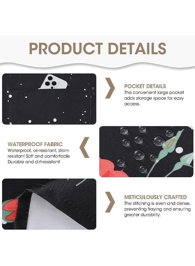 Wffo 2Pcs Floral Aprons with Pockets, Womens Waterproof Adjustable Neck Strap Kitchen Aprons for Women, for Cooking Baking Gardening BBQ Vintage Kitchen Apron - Image 3