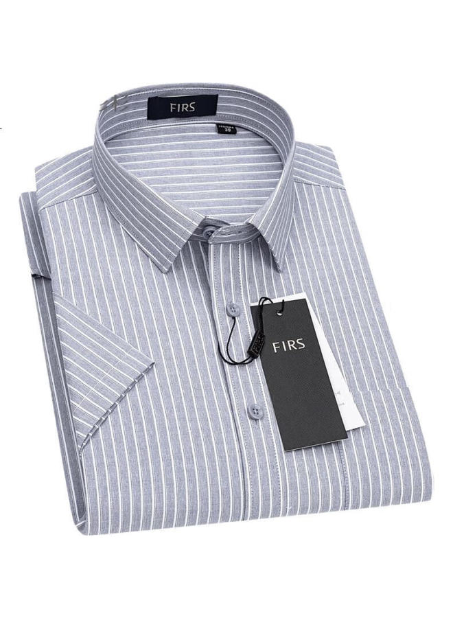 Firs Men'S Short Sleeve Non-Iron Wrinkle-Resistant Easy Care Business Casual Shirt Striped Dress Shirt Men'S Formal Wear A2181-4 Short Sleeve Grey Stripe 43 - Image 1