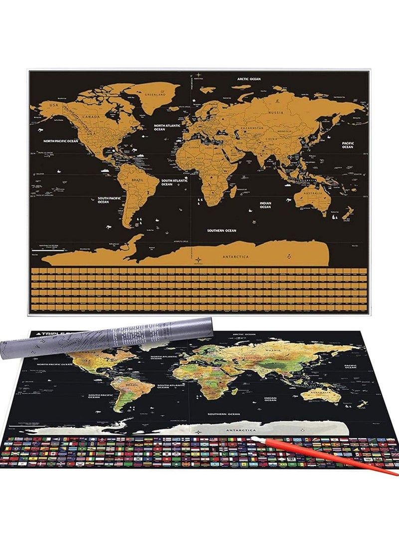 GGOOT World Scratch Off Map W/Gold Foil Layer – Multi-Color Scratching Travel Wall Poster W/Scratch Pen Personalised world map poster for Travel Gift - Image 3