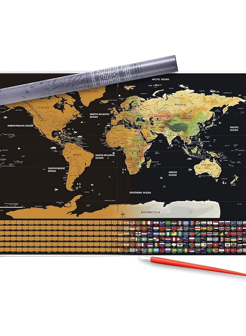 GGOOT World Scratch Off Map W/Gold Foil Layer – Multi-Color Scratching Travel Wall Poster W/Scratch Pen Personalised world map poster for Travel Gift - Image 1
