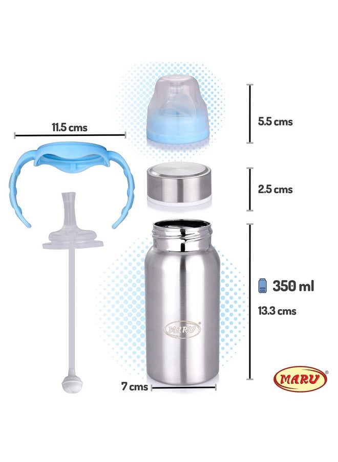 MARU 3-In-1 Stainless Steel Feeding Bottle For Baby Blue Color-Versatile Sipper,Feeder, For Newborns-3+ Months Kids, Baby Feeding Bottle With Extra Travel Lid & Sipper Nipple, 270 Ml  - Image 2