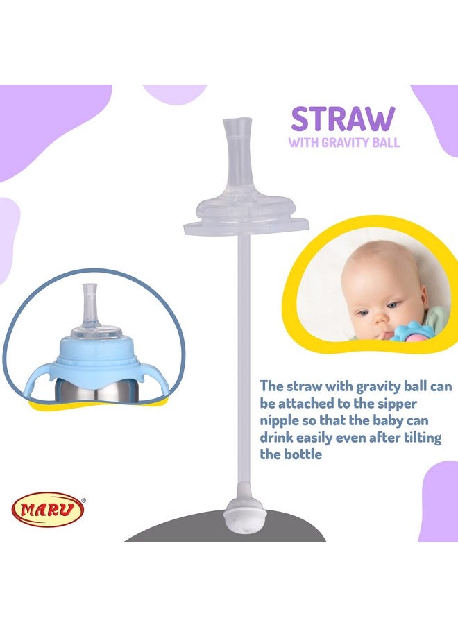 MARU 3-In-1 Stainless Steel Feeding Bottle For Baby Blue Color-Versatile Sipper,Feeder, For Newborns-3+ Months Kids, Baby Feeding Bottle With Extra Travel Lid & Sipper Nipple, 270 Ml  - Image 5