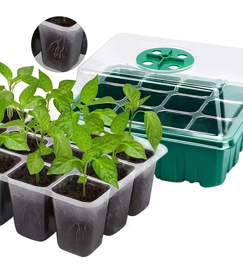 2 Pcs Seed Germination Starter Kit With Green Base And Transparent Lid Adjustable Humidity Dome Tray For Plant Cultivation - Image 5