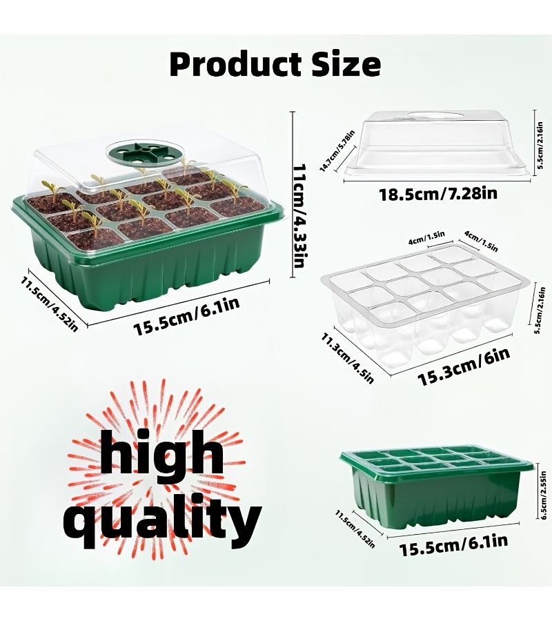 2 Pcs Seed Germination Starter Kit With Green Base And Transparent Lid Adjustable Humidity Dome Tray For Plant Cultivation - Image 4