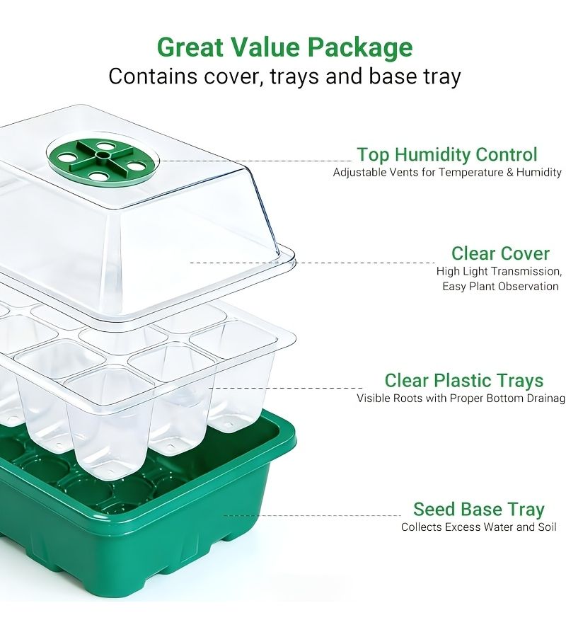 2 Pcs Seed Germination Starter Kit With Green Base And Transparent Lid Adjustable Humidity Dome Tray For Plant Cultivation - Image 3