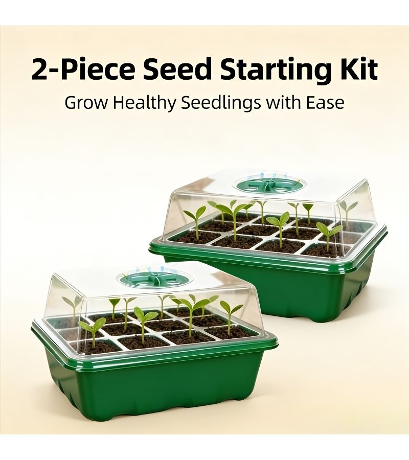 2 Pcs Seed Germination Starter Kit With Green Base And Transparent Lid Adjustable Humidity Dome Tray For Plant Cultivation - Image 1