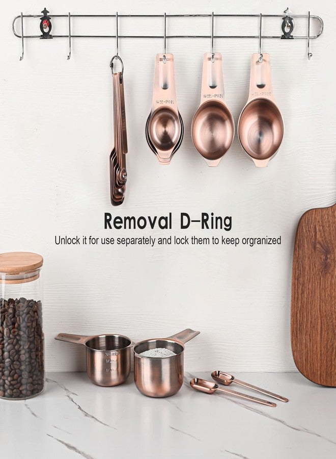 Hotsyang Copper Measuring Spoons Set, Stainless Steel Narrow Measuring Spoons Set, Heavy Duty Metal Measuring Spoon with Long Handle, Engraved Metric&US Measure Spoon with Leveler, Easily Fit Spice Jars - Image 5