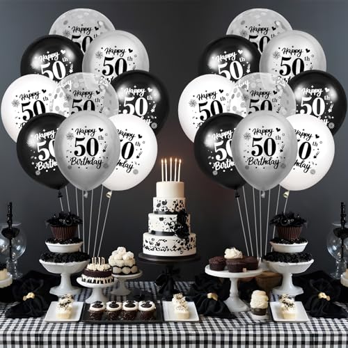 Wayyogh 50th Birthday Balloons Decorations Black White Silver 24pcs Happy 50th Birthday Party Latex Confetti Balloons for Men Women Happy 50th Birthday Anniversary Party Supplies Decor 12 inches Outdoor - Image 5