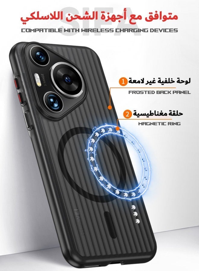 Asan Ge Huawei Pura 70 Pro Case, Ultra-Thin Frosted Protective Case, [Support Magsafe][Not Yellowing][Shockproof][Anti-Drop] Striped Design Slim Phone Case Cover for HUAWEI Pura 70 Pro, Black - Image 2
