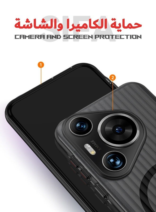 Asan Ge Huawei Pura 70 Pro Case, Ultra-Thin Frosted Protective Case, [Support Magsafe][Not Yellowing][Shockproof][Anti-Drop] Striped Design Slim Phone Case Cover for HUAWEI Pura 70 Pro, Black - Image 4