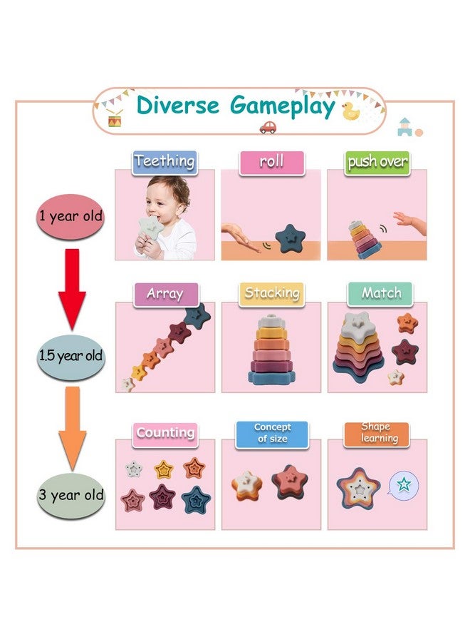 Promise Babe Stacking Toys,Silicone Stacking Rings Teething Toy with Star Shape,Soft Building Blocks,Montessori Early Educational Toy for 6 Month+ Boys & Girls(6Pcs) - Image 3