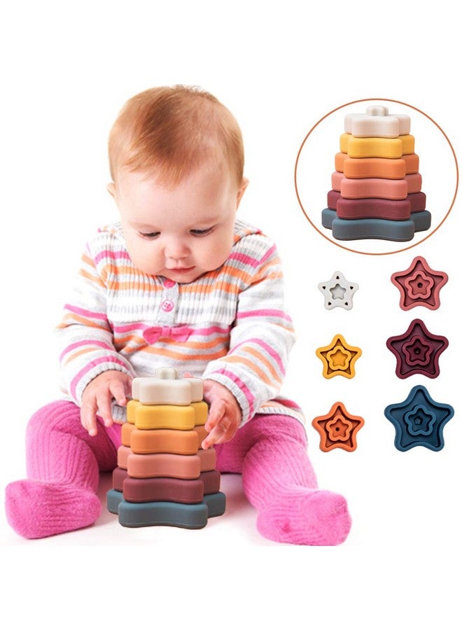 Promise Babe Stacking Toys,Silicone Stacking Rings Teething Toy with Star Shape,Soft Building Blocks,Montessori Early Educational Toy for 6 Month+ Boys & Girls(6Pcs) - Image 2