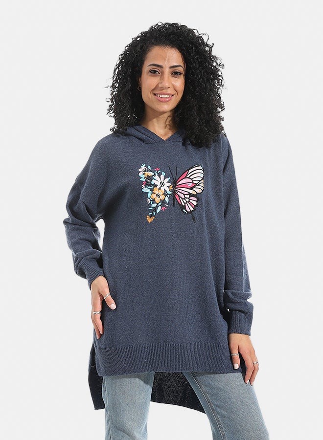 Andora Printed Long Sleeves Hoodie _ Teal Blue - Image 1