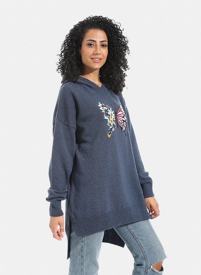 Andora Printed Long Sleeves Hoodie _ Teal Blue - Image 2