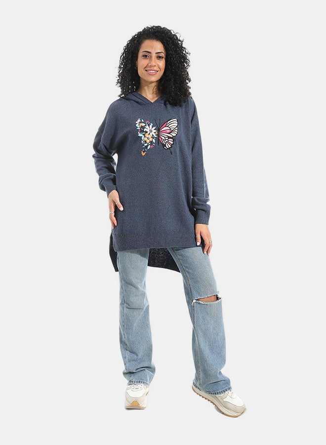 Andora Printed Long Sleeves Hoodie _ Teal Blue - Image 5