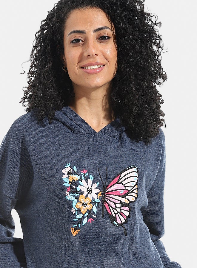 Andora Printed Long Sleeves Hoodie _ Teal Blue - Image 3