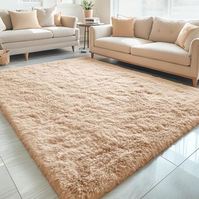 OLANLY 5x8 Machine Washable Large Area Rugs for Living Room, Bedroom, Soft Fluffy Shaggy Bedside Rug, Indoor Floor Carpet for Kids Girls and Boys, Dorms, Nursery, Home Decor Aesthetic, Beige - Image 4