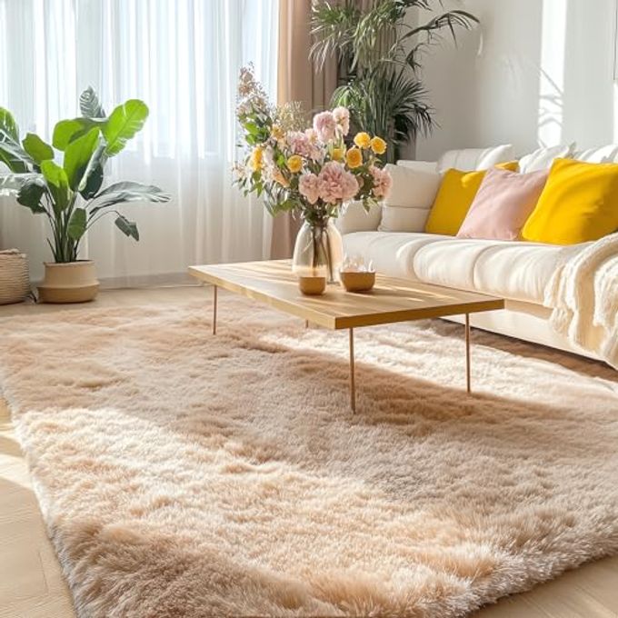 OLANLY 5x8 Machine Washable Large Area Rugs for Living Room, Bedroom, Soft Fluffy Shaggy Bedside Rug, Indoor Floor Carpet for Kids Girls and Boys, Dorms, Nursery, Home Decor Aesthetic, Beige - Image 3