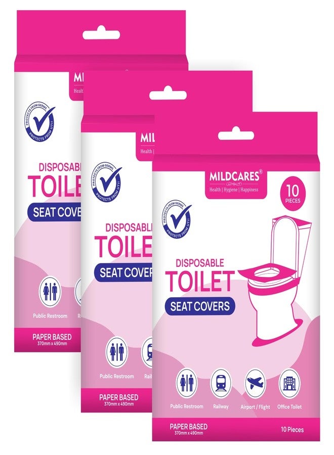 MildCares Disposable Toilet Seat Covers | Flushable & Biodegradable | Hygienic Protection for Public Toilets | Travel-Friendly Sanitary Covers for Women, Men & Kids (Pack of 3, 30 Sheets) - Image 1