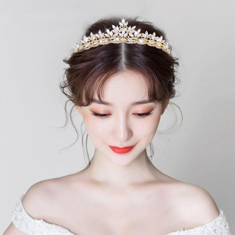 JITINX Crystal Tiaras & Crowns for Women, Bride Royal Queen Headband Princess Headpieces for Birthday Cake Crown & Prom Pageant Party (Gold Crown) - Image 5