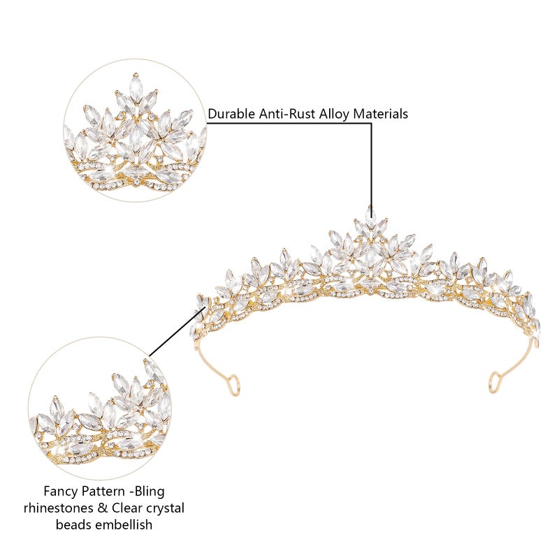 JITINX Crystal Tiaras & Crowns for Women, Bride Royal Queen Headband Princess Headpieces for Birthday Cake Crown & Prom Pageant Party (Gold Crown) - Image 4