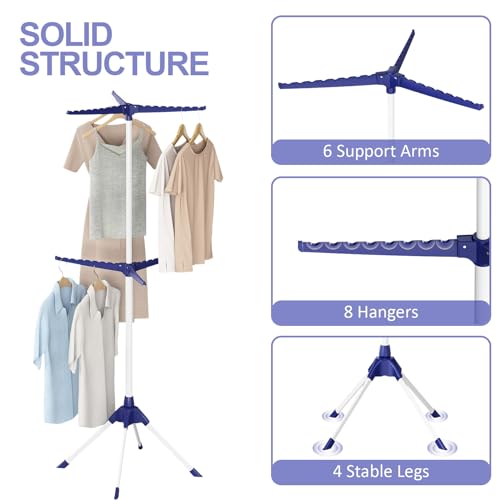 APEXCHASER Clothes Drying Rack 2-Tier Folding Laundry Drying Rack, 57 Inch Collapsible Clothing Rack 4 Legs, 6 Arms for 48 Hangers, Portable Clothes Airer for Indoor Outdoor Beach RV Travel, Blue - Image 3