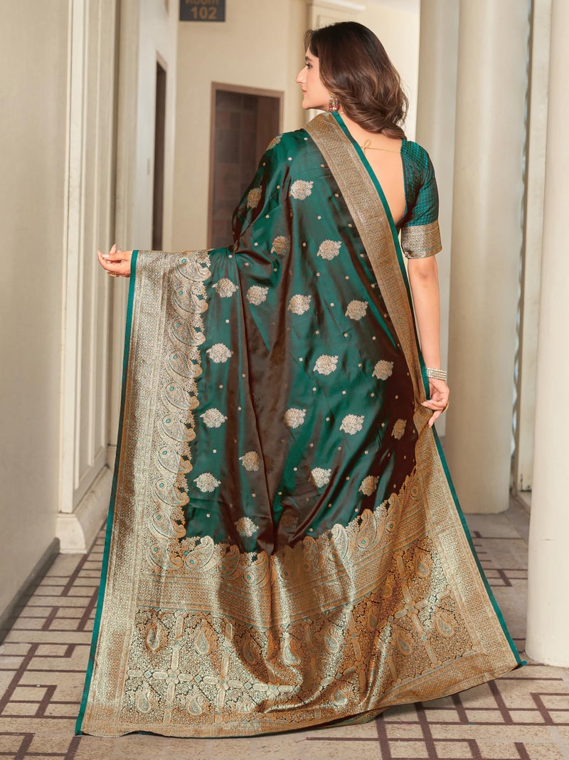 Glory Sarees Women's Pure Kanjivaram Soft Banarasi Original Satin Silk Saree Elegantly Crafted Graceful Wedding Design With Blouse Piece (Satin Silk101_Green) - Image 4