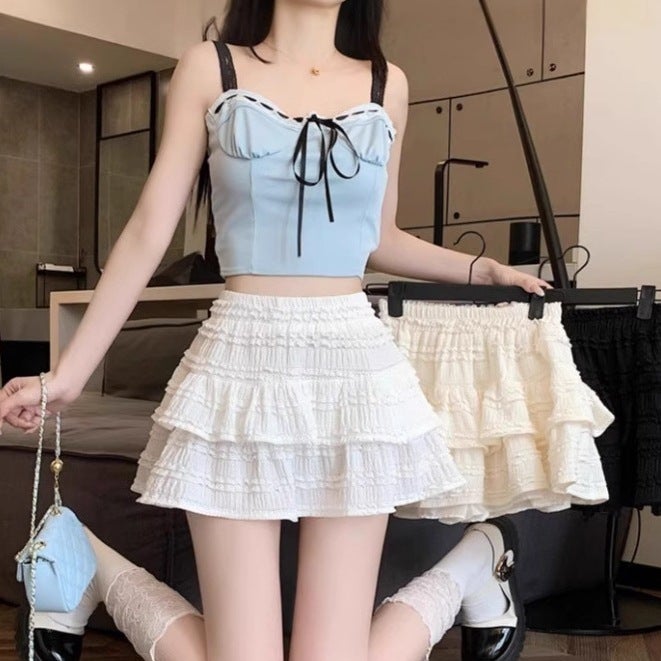 Sweet Ballet Fluffy Skirt For Women Petite High-End Cake Skirt High-Waisted A-Line Short Skirt - Image 3