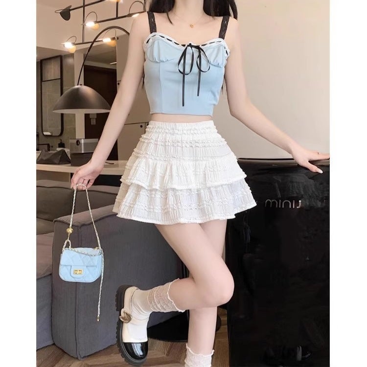 Sweet Ballet Fluffy Skirt For Women Petite High-End Cake Skirt High-Waisted A-Line Short Skirt - Image 5