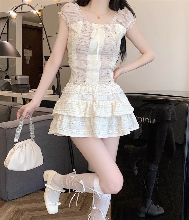 Sweet Ballet Fluffy Skirt For Women Petite High-End Cake Skirt High-Waisted A-Line Short Skirt - Image 1