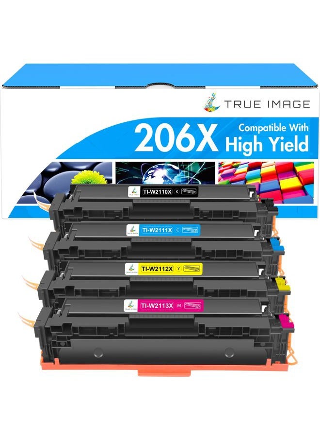 TRUE IMAGE Compatible 206X Toner Cartridges 4 Pack High Yield Replacement for HP 206X 206A for HP Color Pro MFP M283fdw M283cdw M255dw M283 M255 Printer W2110X (No Chip -Black Cyan Yellow Magenta) - Image 1