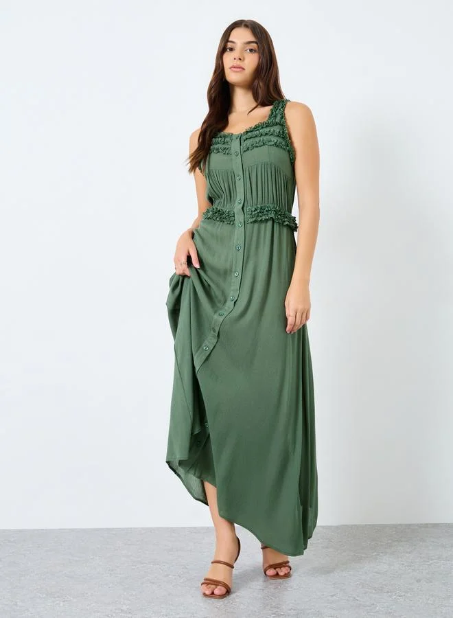 Styli Styli Crinkled Rayon Strappy Maxi Dress