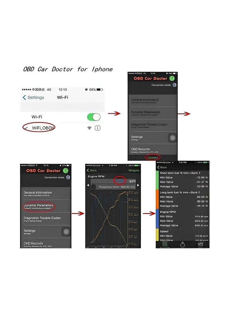 Generic - OBD2/OBD II Car WIfi Diagnostic Interface, Car WiFi OBD2 Scanner Engine Fault Code Reader Adapter for iPhone iOS Android Windows, Auto Check Engine Light Clear OBDII ODB2 Diagnostic Scan Tool - Image 1