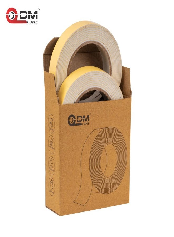 DM TAPES Double Sided Tape | Self Adhesive Foam Mounting Tape | For Wall,Craft, Furniture, Paper, Hooks,Sheet | Set Of 2 | (YELLOW LINER - WHITE COLOUR), 0.03 Meter - Image 2