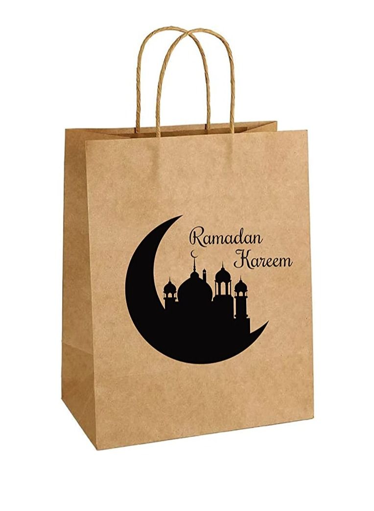PRINTSHOP4ME A4 Kraft Reusable and Eco Friendly Ramadan Kareem Printed Design Brown Paper Bags With Handles - Image 1