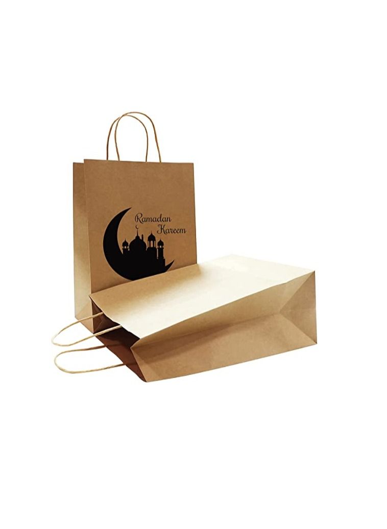 PRINTSHOP4ME A4 Kraft Reusable and Eco Friendly Ramadan Kareem Printed Design Brown Paper Bags With Handles - Image 2