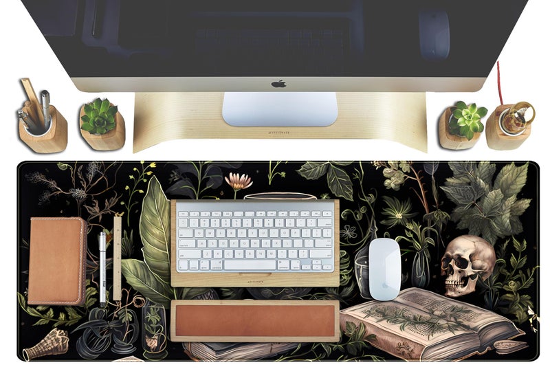 TENG DA QING Dark Academia Desk Mat Mouse Pad XL Extended Large Gaming Desk Pad Mousepad, Mystical Green Plant Computer Laptop Keyboard and Mouse Mat, Desktop Protector Mat for Women Girl Office 31.5x11.8 in - Image 4