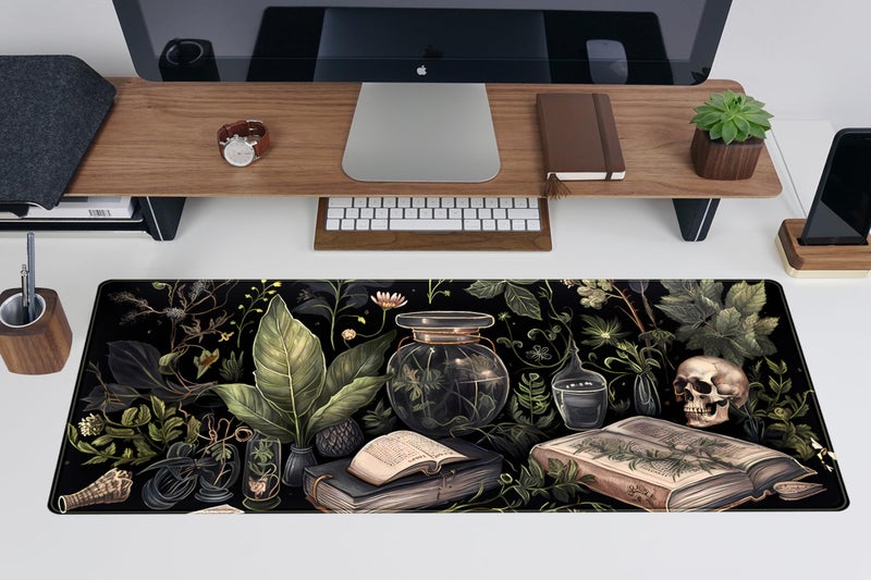 TENG DA QING Dark Academia Desk Mat Mouse Pad XL Extended Large Gaming Desk Pad Mousepad, Mystical Green Plant Computer Laptop Keyboard and Mouse Mat, Desktop Protector Mat for Women Girl Office 31.5x11.8 in - Image 5