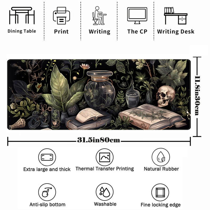 TENG DA QING Dark Academia Desk Mat Mouse Pad XL Extended Large Gaming Desk Pad Mousepad, Mystical Green Plant Computer Laptop Keyboard and Mouse Mat, Desktop Protector Mat for Women Girl Office 31.5x11.8 in - Image 2