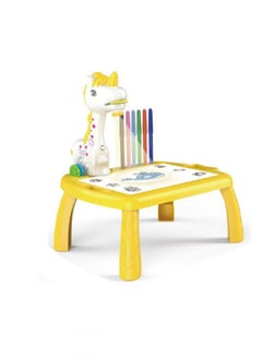Generic Yellow Unicorn Projection Table, Children'S Drawing Projector With Flashlight Slide Projector Toy, Tracing Sketch Table With Light Music, Suitable For Early Art Learning Game Gifts  - Image 1