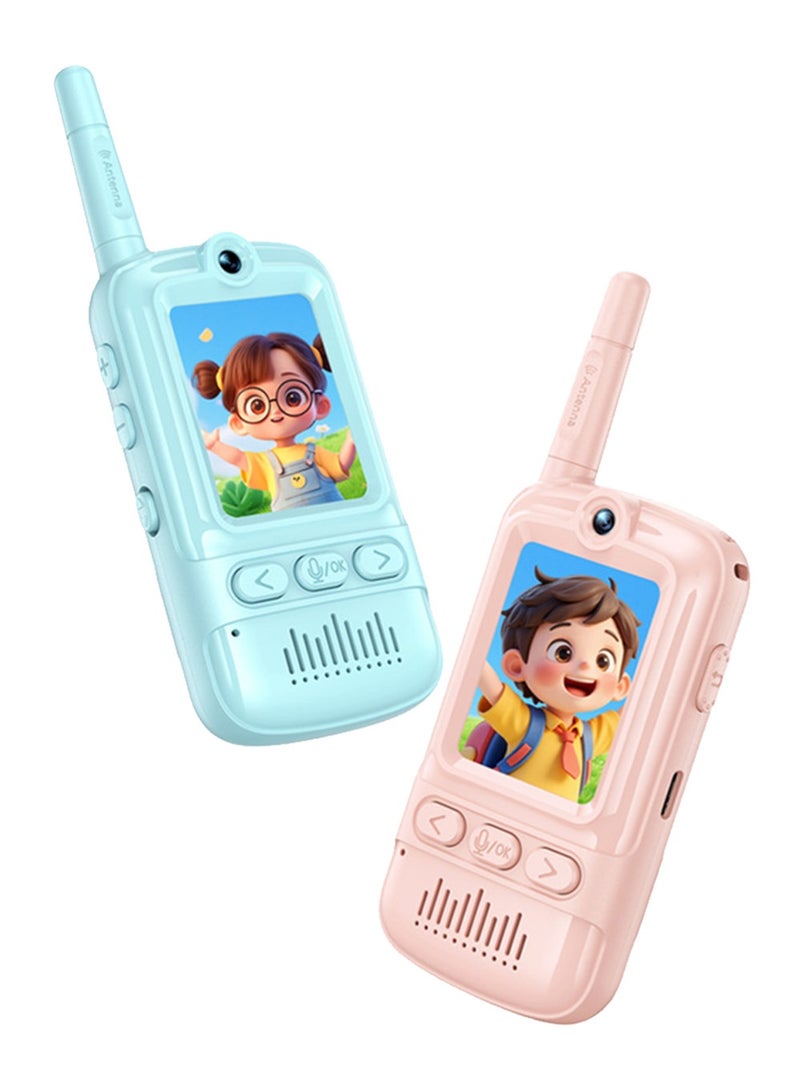 Kids Video Walky Talky Set – 2 Pack Blue & Pink Rechargeable Video Intercom Toy with 2.0" LCD Screen & Camera, Long Range 500M Wireless Transmission, No SIM Needed & No WiFi Required,  Real-Time Video Chat, Durable ABS Build for Outdoor Adventures & Birthday Gifts, for Girls & Boys - Image 1