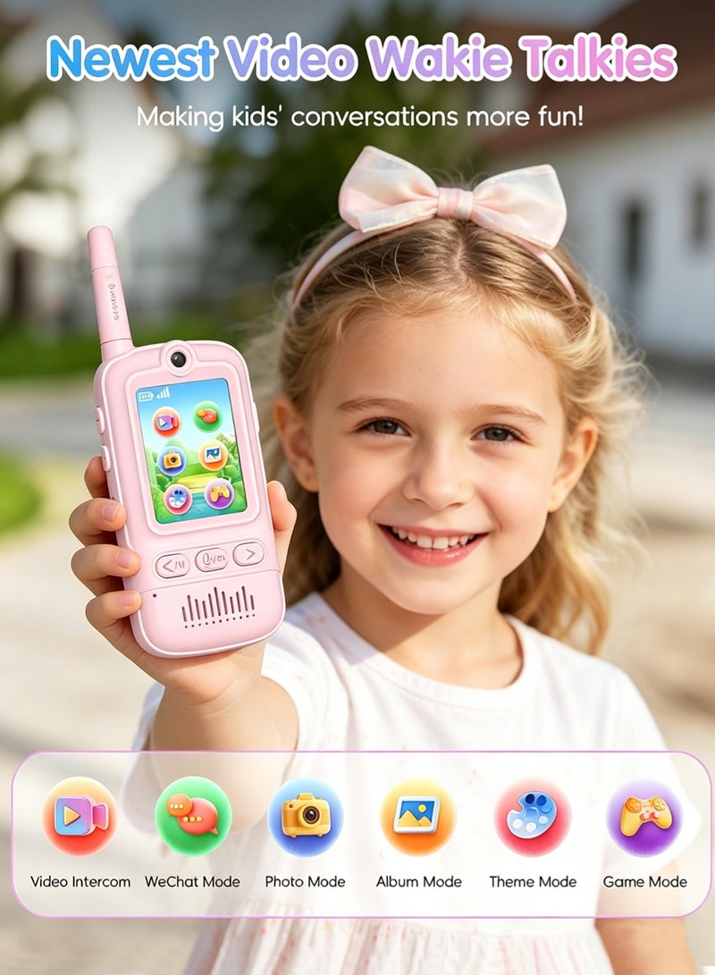 Kids Video Walky Talky Set – 2 Pack Blue & Pink Rechargeable Video Intercom Toy with 2.0" LCD Screen & Camera, Long Range 500M Wireless Transmission, No SIM Needed & No WiFi Required,  Real-Time Video Chat, Durable ABS Build for Outdoor Adventures & Birthday Gifts, for Girls & Boys - Image 2