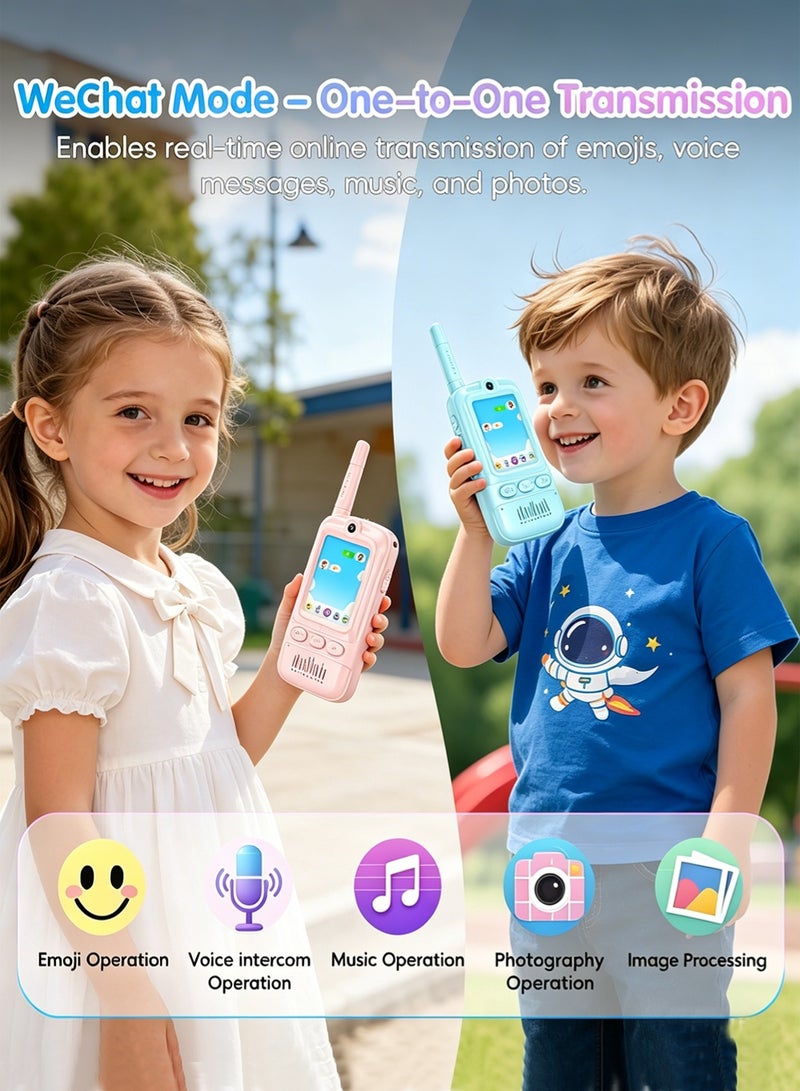 Kids Video Walky Talky Set – 2 Pack Blue & Pink Rechargeable Video Intercom Toy with 2.0" LCD Screen & Camera, Long Range 500M Wireless Transmission, No SIM Needed & No WiFi Required,  Real-Time Video Chat, Durable ABS Build for Outdoor Adventures & Birthday Gifts, for Girls & Boys - Image 4