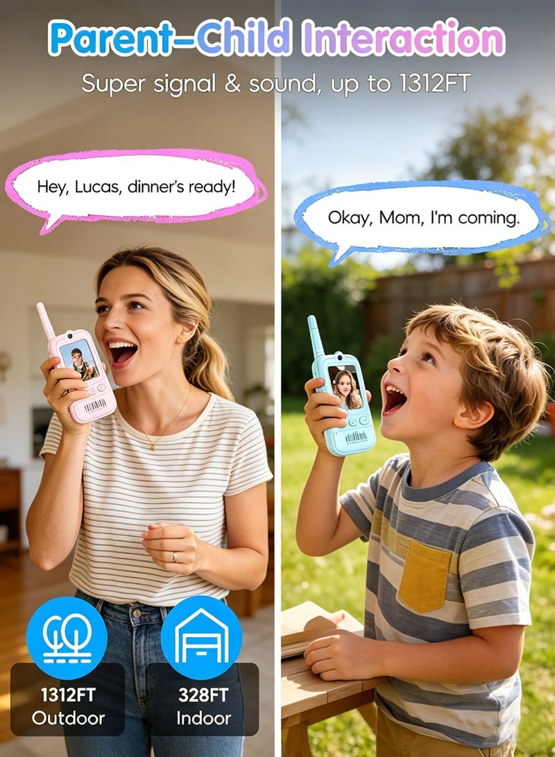Kids Video Walky Talky Set – 2 Pack Blue & Pink Rechargeable Video Intercom Toy with 2.0" LCD Screen & Camera, Long Range 500M Wireless Transmission, No SIM Needed & No WiFi Required,  Real-Time Video Chat, Durable ABS Build for Outdoor Adventures & Birthday Gifts, for Girls & Boys - Image 5
