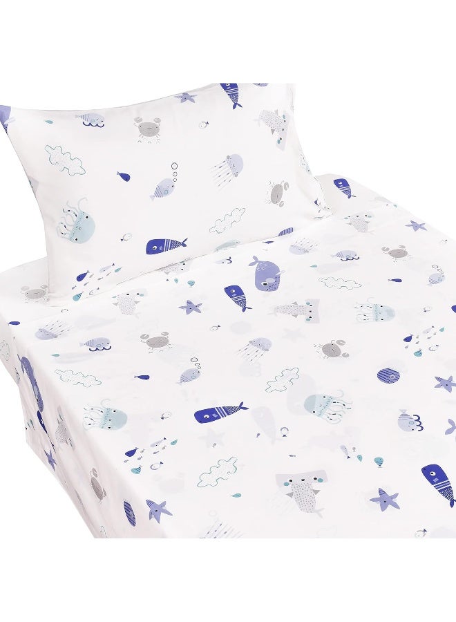 J-pinno Jpinno Sea Animal Fish Whale Underwater World Cute Cozy Fun Twin Sheet Set for Kids Girls Children100 Cotton Flat Sheet Fitted Sheet Pillowcase Bedding 10 Twin - Image 4
