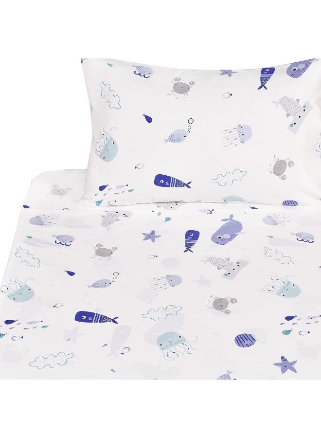 J-pinno Jpinno Sea Animal Fish Whale Underwater World Cute Cozy Fun Twin Sheet Set for Kids Girls Children100 Cotton Flat Sheet Fitted Sheet Pillowcase Bedding 10 Twin - Image 2