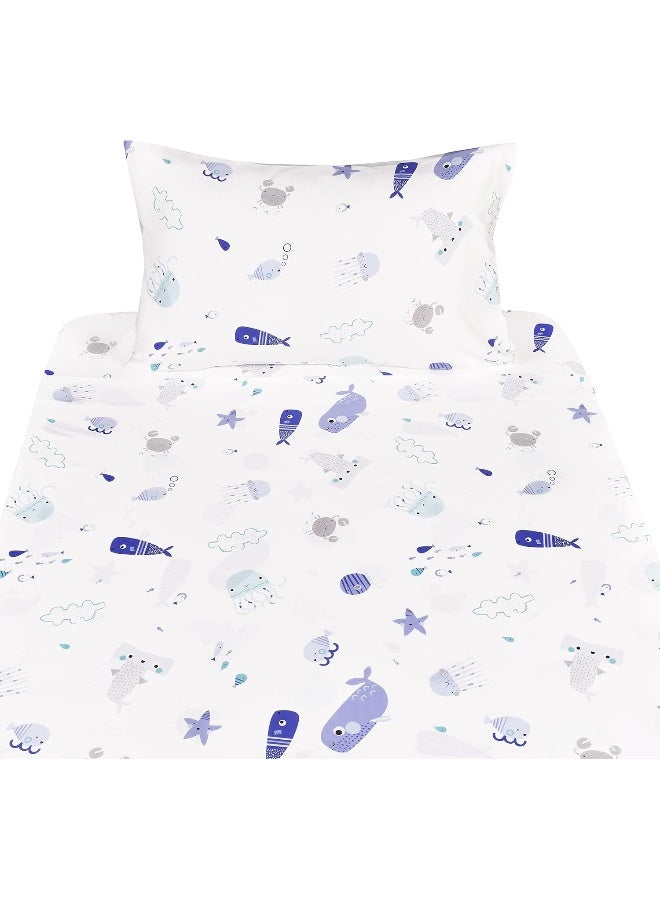 J-pinno Jpinno Sea Animal Fish Whale Underwater World Cute Cozy Fun Twin Sheet Set for Kids Girls Children100 Cotton Flat Sheet Fitted Sheet Pillowcase Bedding 10 Twin - Image 3