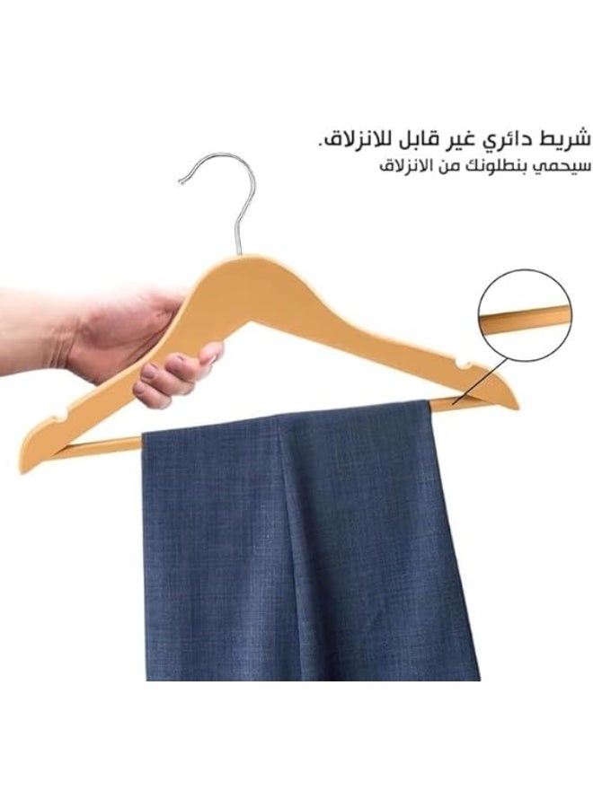 3 Versatile Beech Wood Hangers for Clothes, Coats, Suits – Durable Design with Shoulder Holes & Non-Slip Trouser Bar – Smooth & Elegant Brown Finish - Image 5