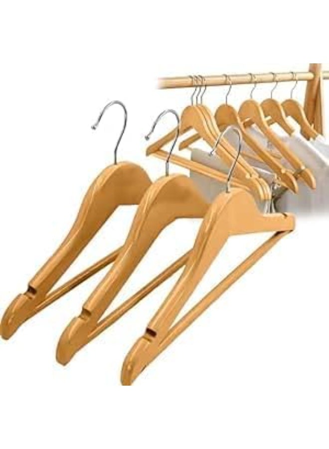 3 Versatile Beech Wood Hangers for Clothes, Coats, Suits – Durable Design with Shoulder Holes & Non-Slip Trouser Bar – Smooth & Elegant Brown Finish - Image 1